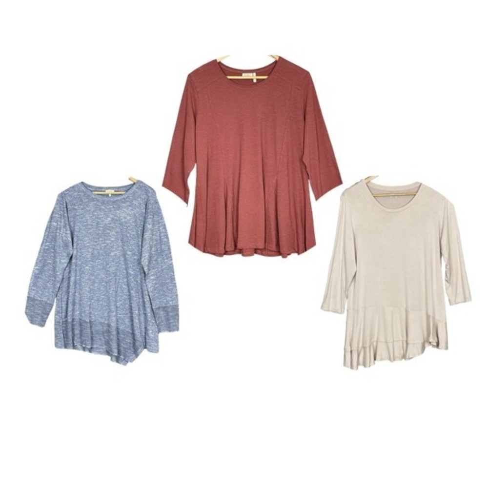 LOGO Lori Goldstein Size L Oversized Tunic Tops - LOT OF 3 - Coastal Lagenlook